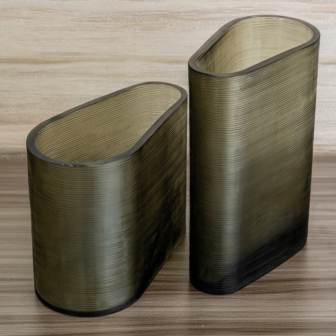 Lumina dark grey ribbed glass vase with rounded column shape, modern decorative vase for luxury home décor