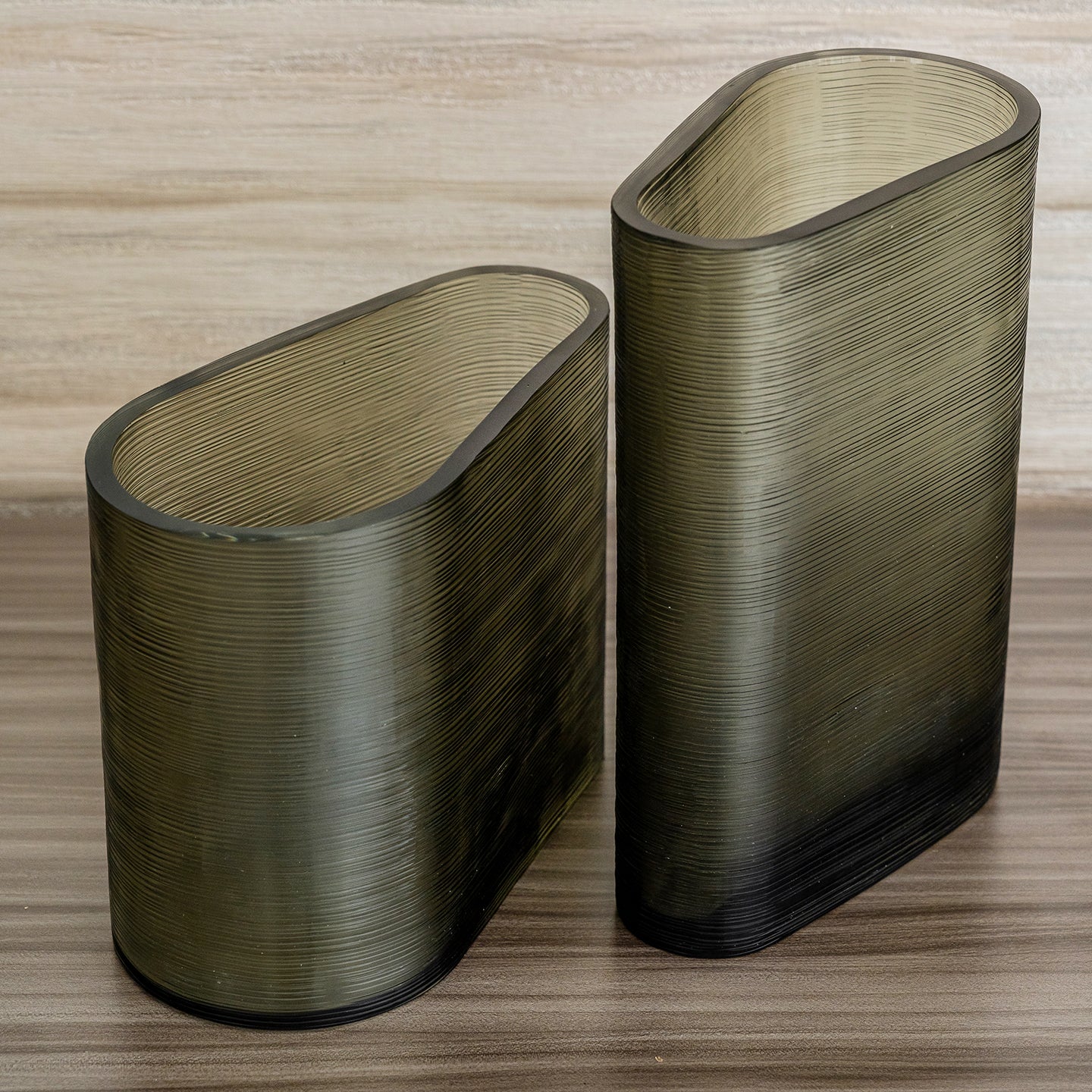 Lumina dark grey ribbed glass vase with rounded column shape, modern decorative vase for luxury home décor