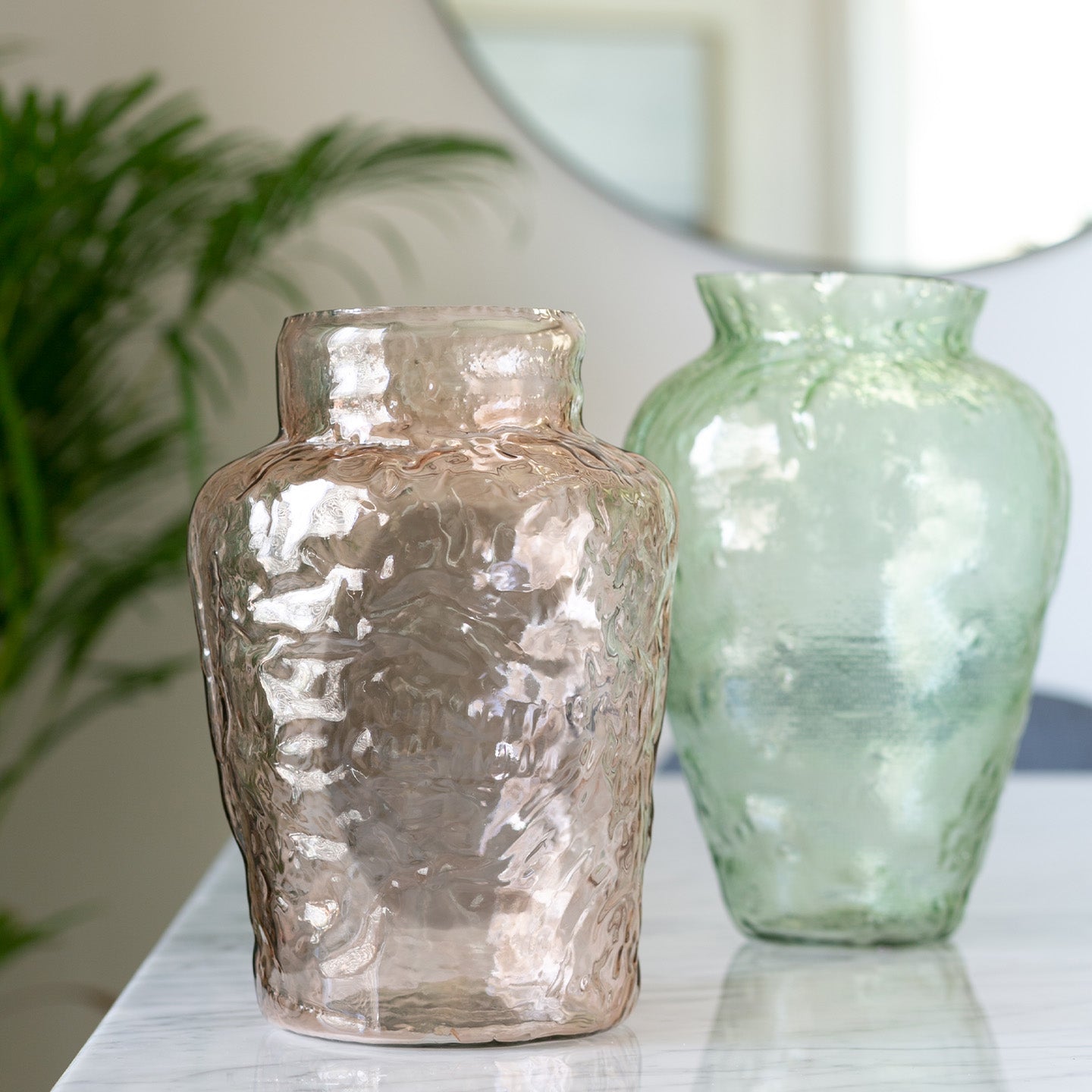 Luna burgundy tinted handblown glass vase with rounded silhouette, elegant decorative vase for contemporary home décor