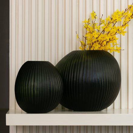 Malea two-tone ribbed glass vase with curved silhouette and vertical textured detailing, elegant decorative vase for modern interiors