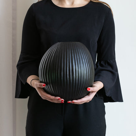Malea two-tone ribbed glass vase with curved silhouette and vertical textured detailing, elegant decorative vase for modern interiors