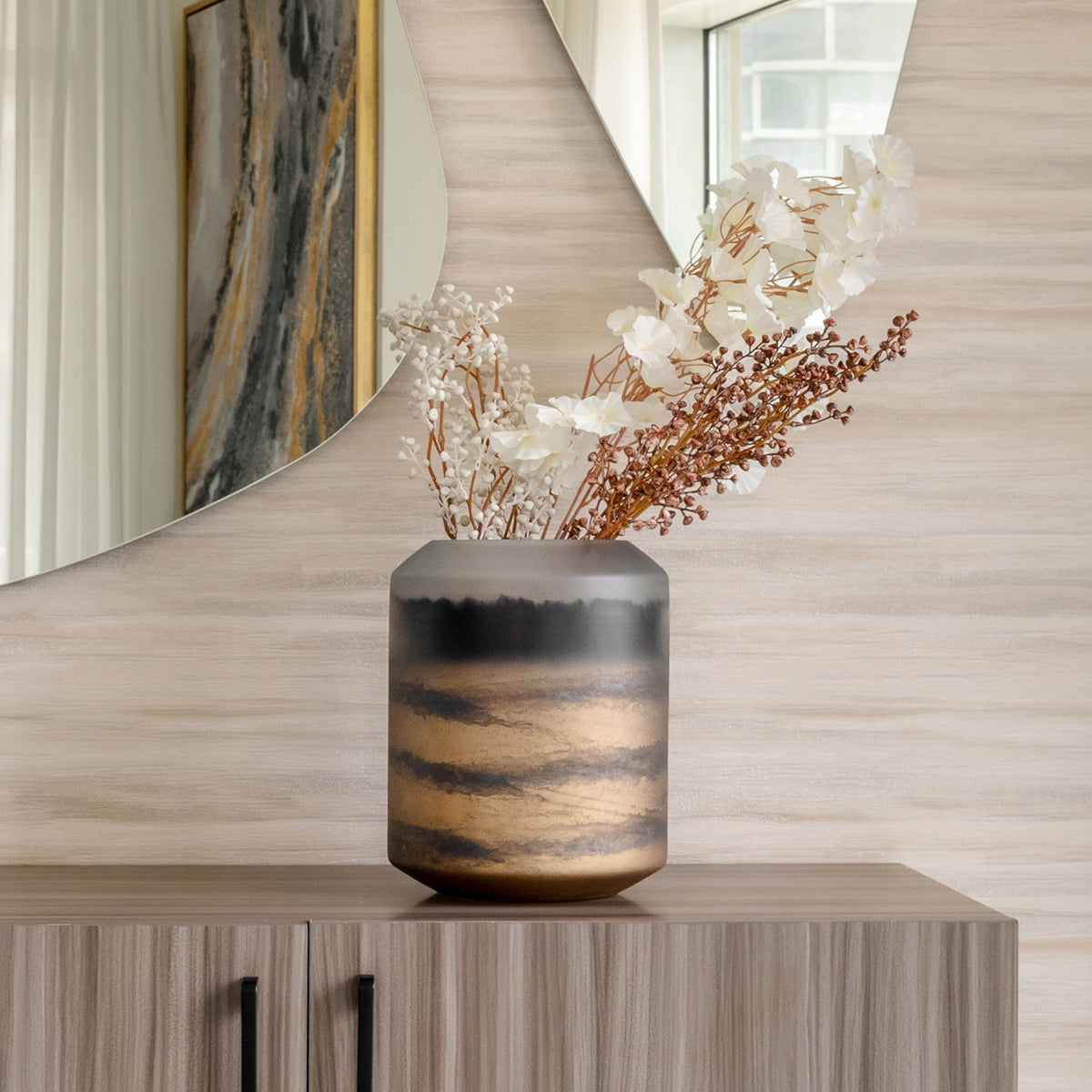 Mirage gradient glass vase with sleek column shape and dark to light colour transition, luxury decorative vase for modern interiors
