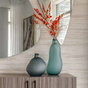 Mizu blue glass vase with organic balloon-inspired shape in light and dark blue tints, decorative vase for modern home décor