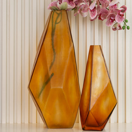 Oro gold angular glass vase with sculptural geometric shape, luxury decorative vase for modern tabletop and console décor