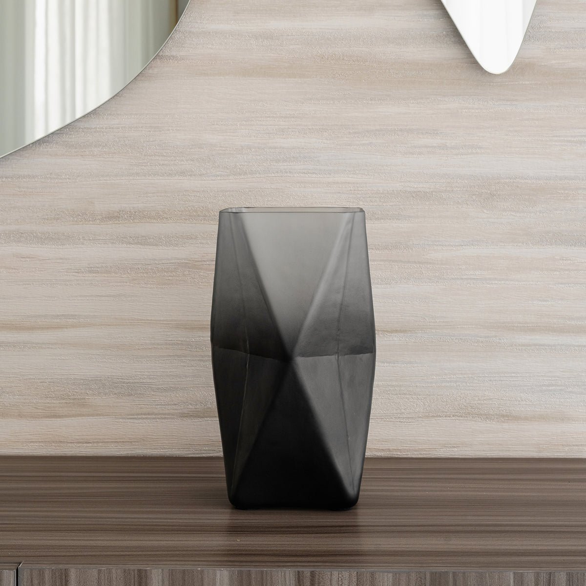 Prism ombre grey glass vase with gradient dark to light finish, contemporary decorative vase for modern home décor