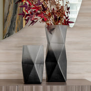 Prism ombre grey glass vase with gradient dark to light finish, contemporary decorative vase for modern home décor