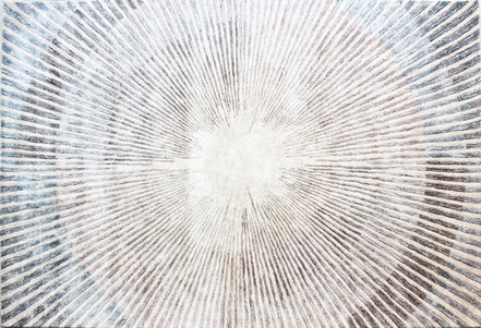 Starburst Blue and Cream Handmade Silk Rug for Modern Living Room or Bedroom Floor.