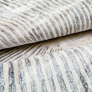 Starburst Blue and Cream Handmade Silk Rug for Modern Living Room or Bedroom Floor.