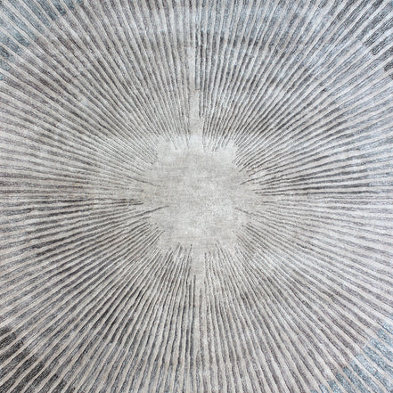Starburst Blue and Cream Handmade Silk Rug for Modern Living Room or Bedroom Floor.
