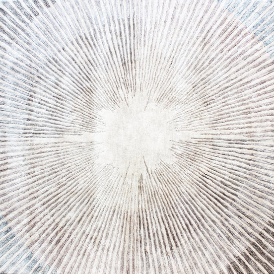 Starburst Blue and Cream Handmade Silk Rug for Modern Living Room or Bedroom Floor.