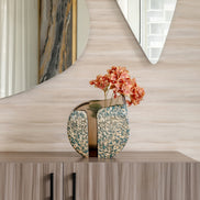 Rive glass vase with brown and beige abstract algae pattern, textured decorative vase for modern home décor