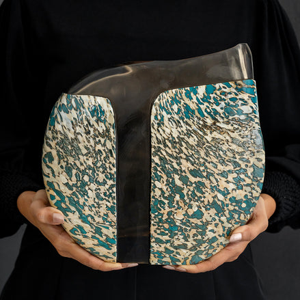 Rive glass vase with brown and beige abstract algae pattern, textured decorative vase for modern home décor