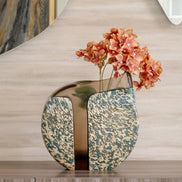 Rive glass vase with brown and beige abstract algae pattern, textured decorative vase for modern home décor