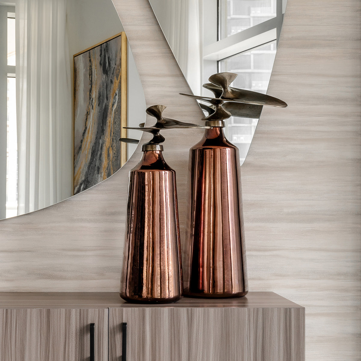 Metal Decorative Sculptural Jar for Modern Living Room Home Decor. 