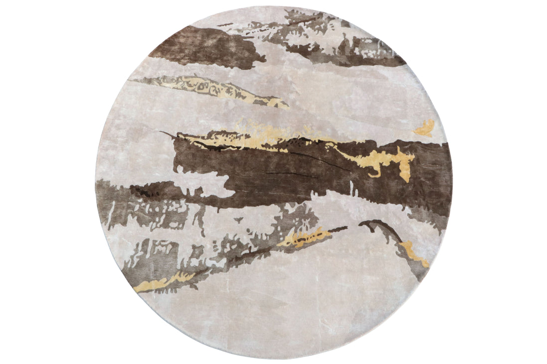 Handmade bamboo silk rug with an abstract design in warm neutral tones for contemporary and luxury interiors.