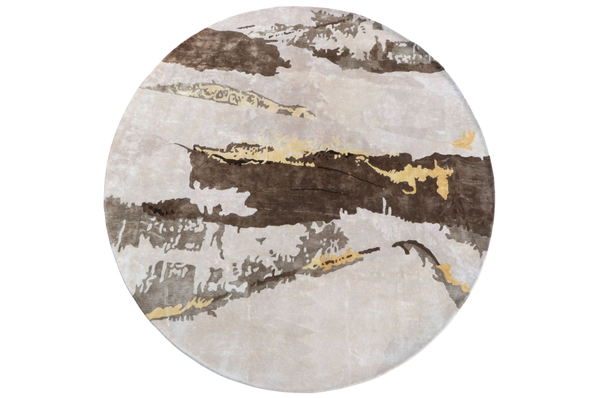 Handmade bamboo silk rug with an abstract design in warm neutral tones for contemporary and luxury interiors.