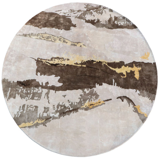 Handmade bamboo silk rug with an abstract design in warm neutral tones for contemporary and luxury interiors.