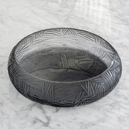 Solara grey crystal cut glass bowl with hand-cut pattern, elegant round decorative centerpiece for luxury home décor