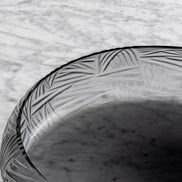 Solara grey crystal cut glass bowl with hand-cut pattern, elegant round decorative centerpiece for luxury home décor