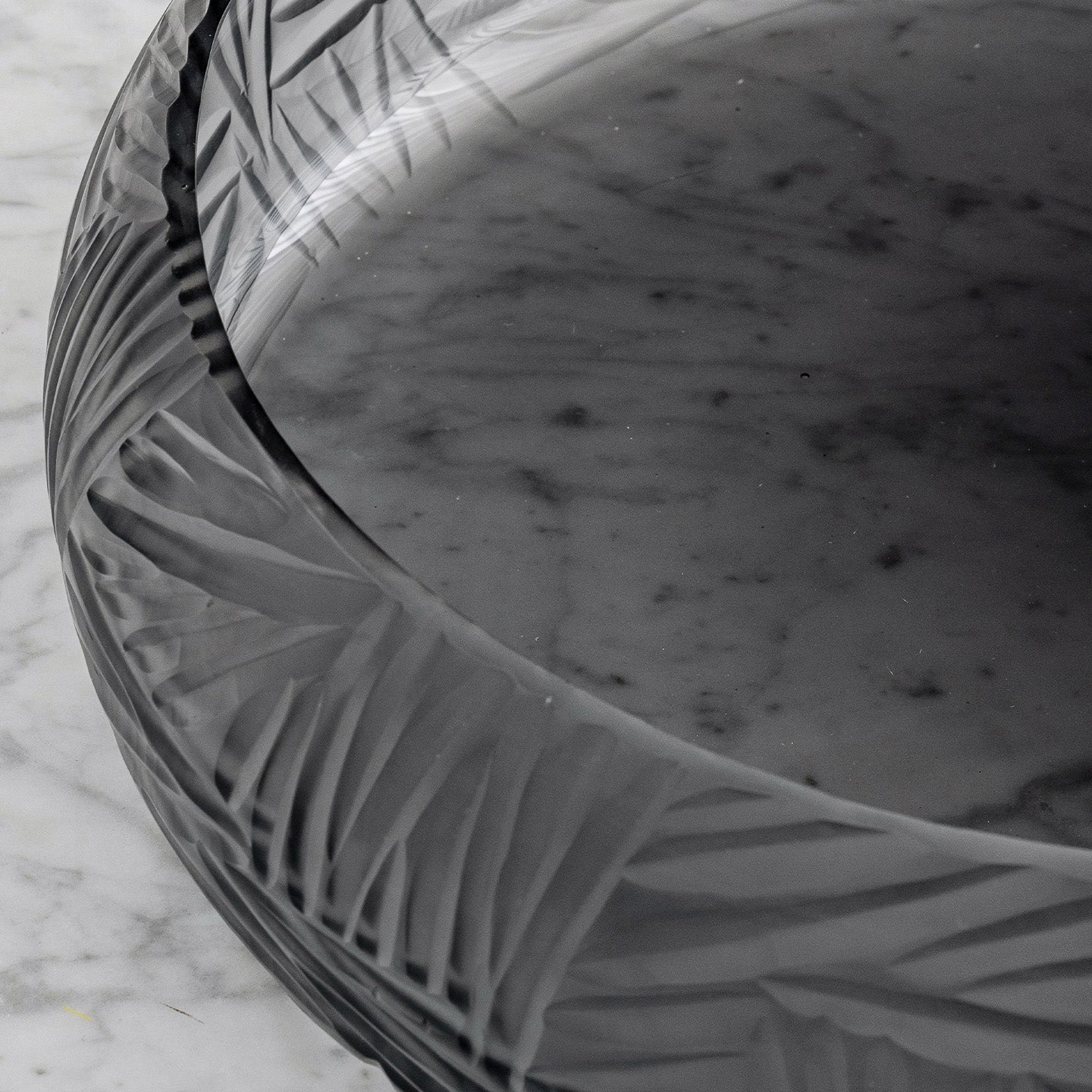 Solara grey crystal cut glass bowl with hand-cut pattern, elegant round decorative centerpiece for luxury home décor