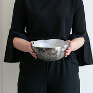 Vistoso decorative metal bowl set with textured nickel, brass and gold finishes and colourful enamel interiors for serving and home décor