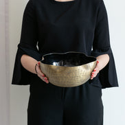 Vistoso decorative metal bowl set with textured nickel, brass and gold finishes and colourful enamel interiors for serving and home décor