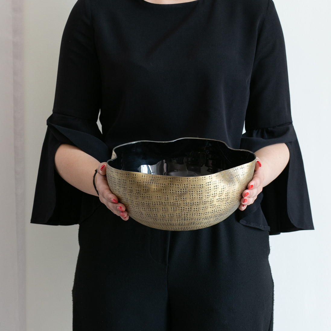 Vistoso decorative metal bowl set with textured nickel, brass and gold finishes and colourful enamel interiors for serving and home décor