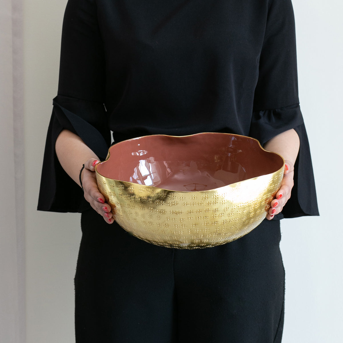 Vistoso decorative metal bowl set with textured nickel, brass and gold finishes and colourful enamel interiors for serving and home décor