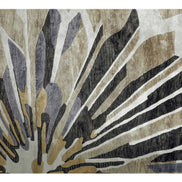 Handmade floral rug featuring a vibrant yellow blooming flower with warm neutral accents on a soft neutral background.