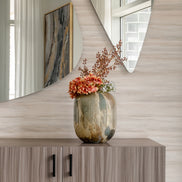 Zenith abstract glass vase with rounded shape and rich earth tone pattern, decorative glass vase for modern home décor