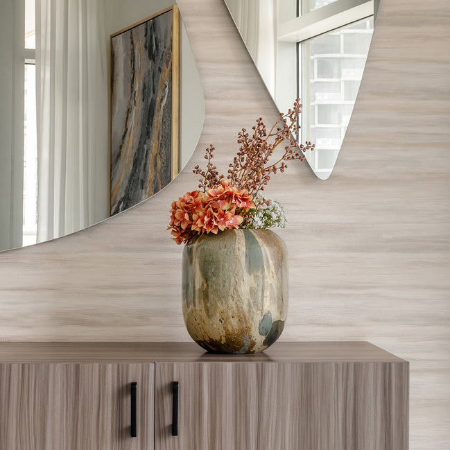 Zenith abstract glass vase with rounded shape and rich earth tone pattern, decorative glass vase for modern home décor