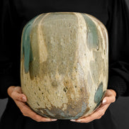 Zenith abstract glass vase with rounded shape and rich earth tone pattern, decorative glass vase for modern home décor