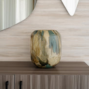 Zenith abstract glass vase with rounded shape and rich earth tone pattern, decorative glass vase for modern home décor